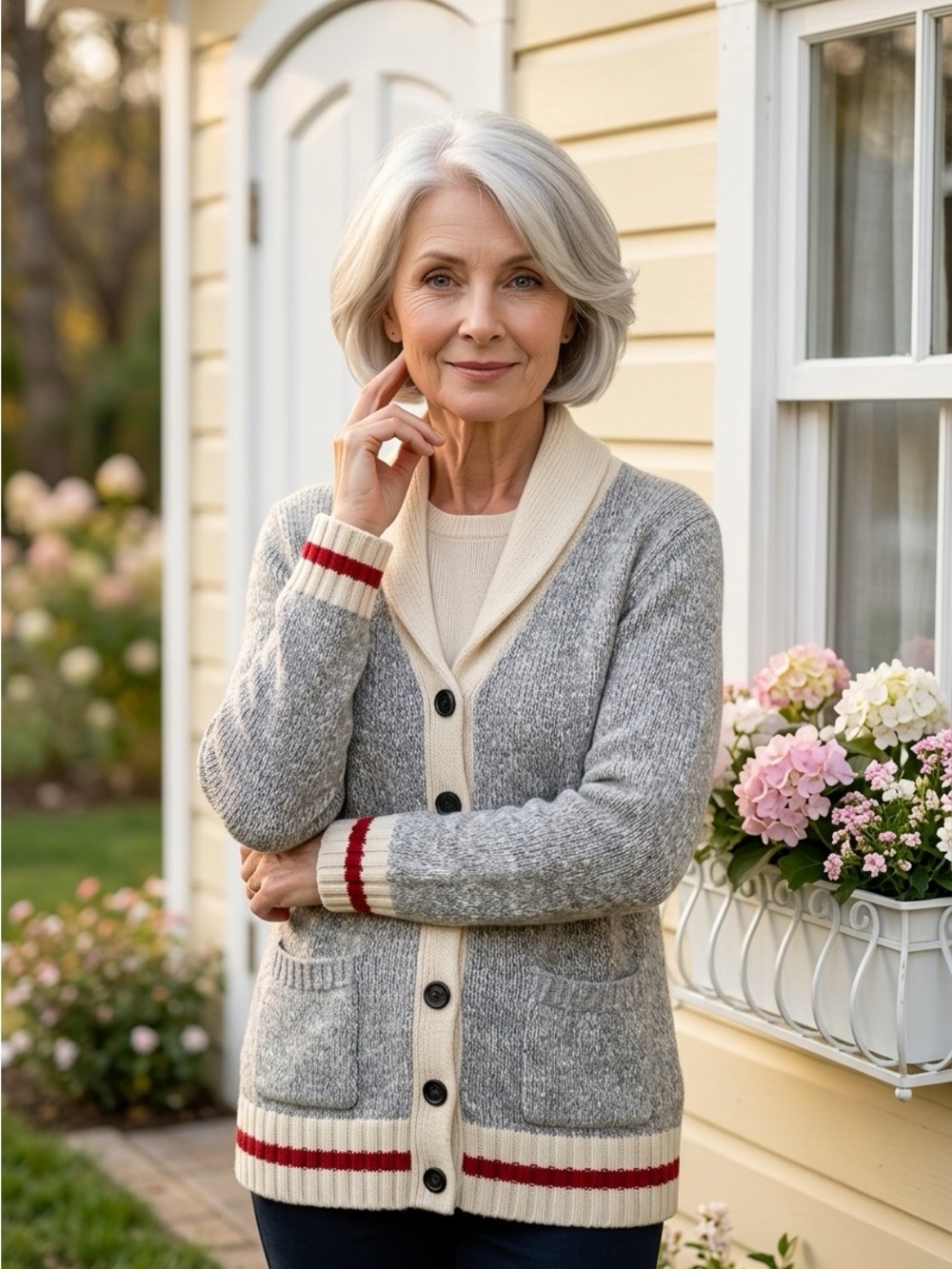 Amnesia Wool Sweater Cottage Grandmacore Casual Gray Cream Cardigan size L